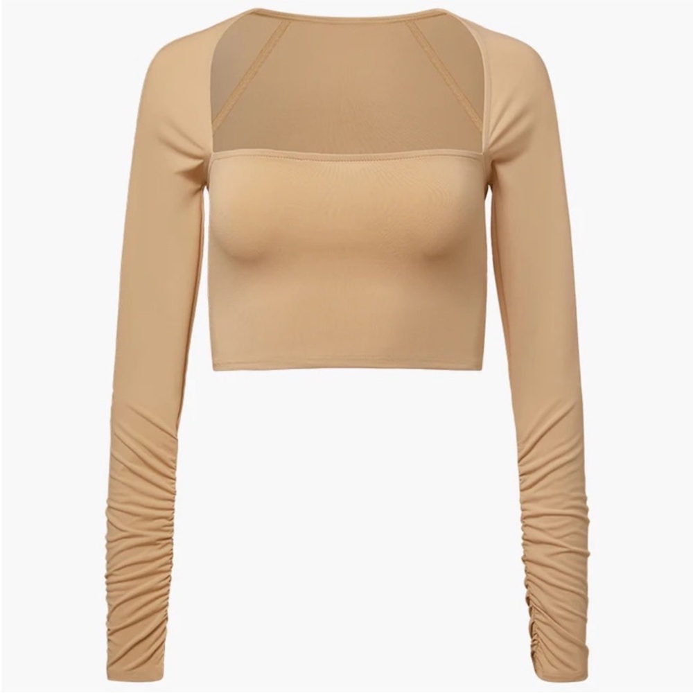 Weworewhat long sleeve bandeau crop top tan